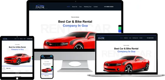 Prime Car Rentals website on laptop, tablet and phone